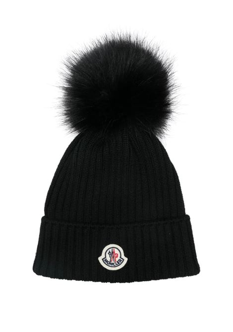 Berretto In Lana Merino Nera Con Pompon MONCLER ENFANT | 954-3B00007 M1131999
